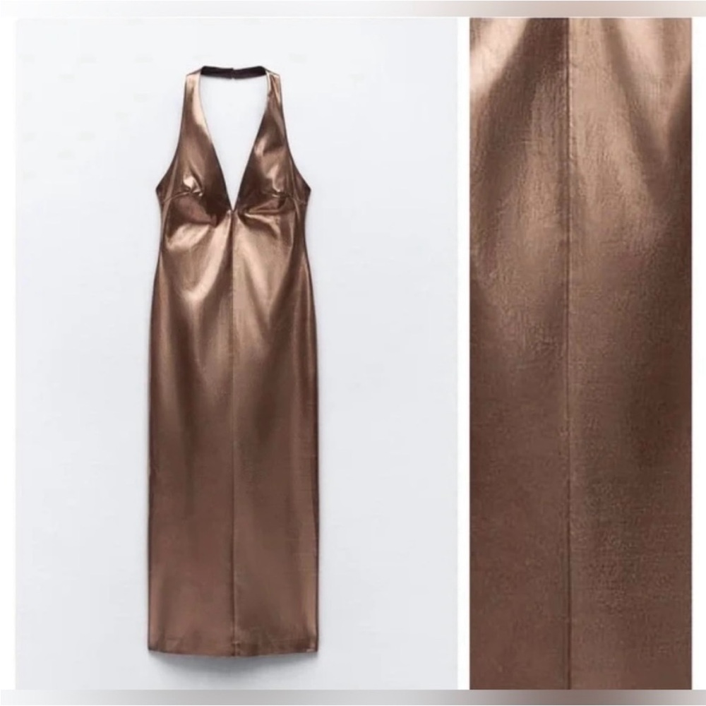 Zara Metallic Brown Backless Dress